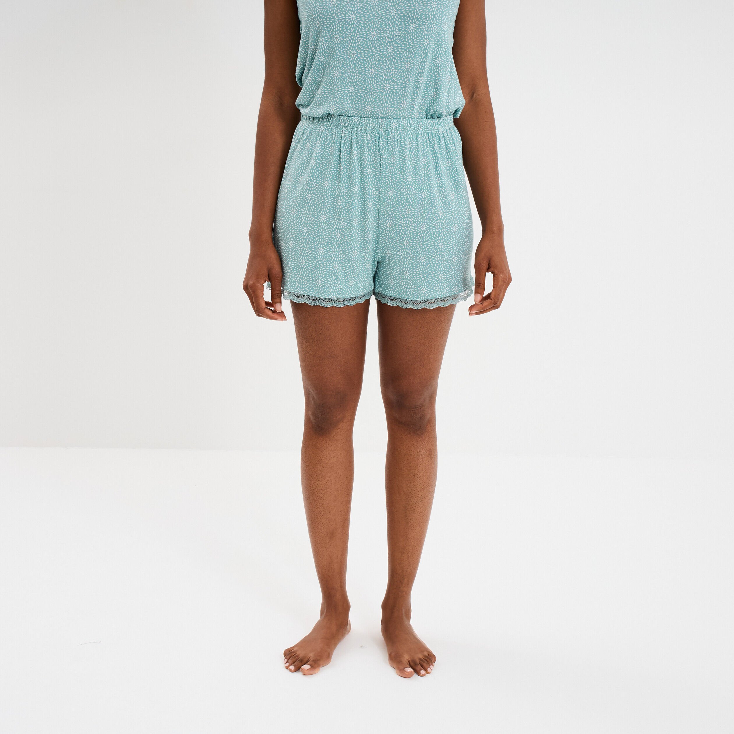 Bas de pyjama short détails dentelle vert menthe femme LH