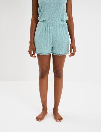 Bas de pyjama short détails dentelle vert menthe femme