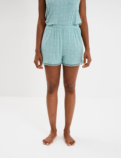 Bas de pyjama short détails dentelle vert menthe femme