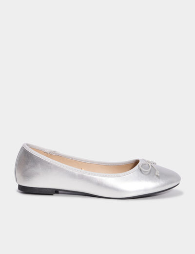 Ballerines plates m&eacute;tallis&eacute;es gris argent femme