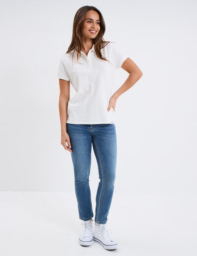 Polo ajusté manches courtes coton blanc femme