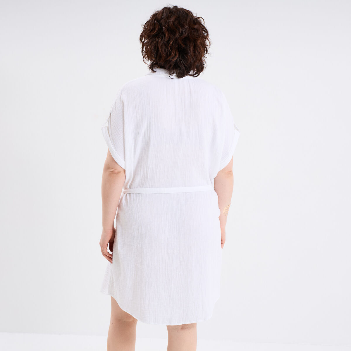 Robe manches courtes en gaze de coton blanc femme grande taille
