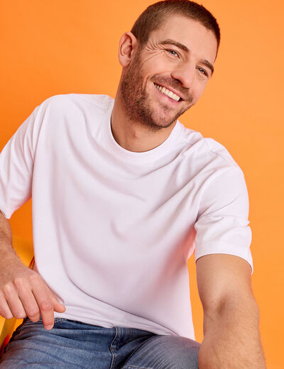 T-shirt col rond coupe relax coton &eacute;pais blanc homme