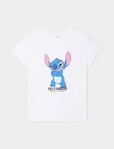 T-shirt manches courtes coton Stitch blanc femme