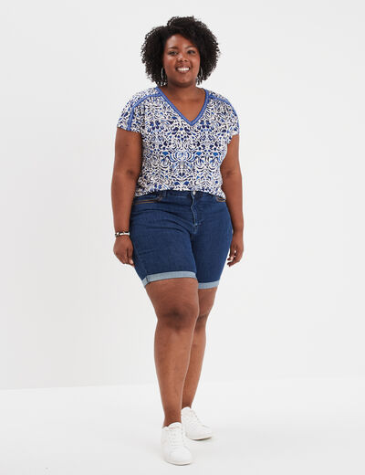 Bermuda taille haute 5 poches denim stone femme grande taille