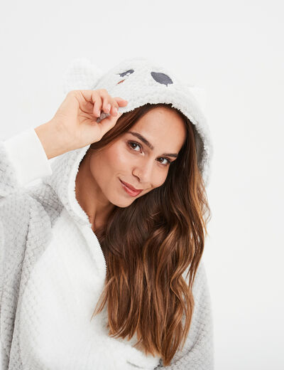 Combinaison pyjama à capuche gris femme