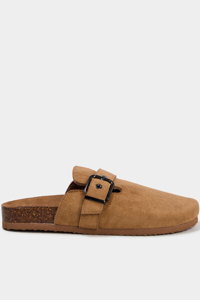 Mules su&eacute;dine avec boucles marron femme