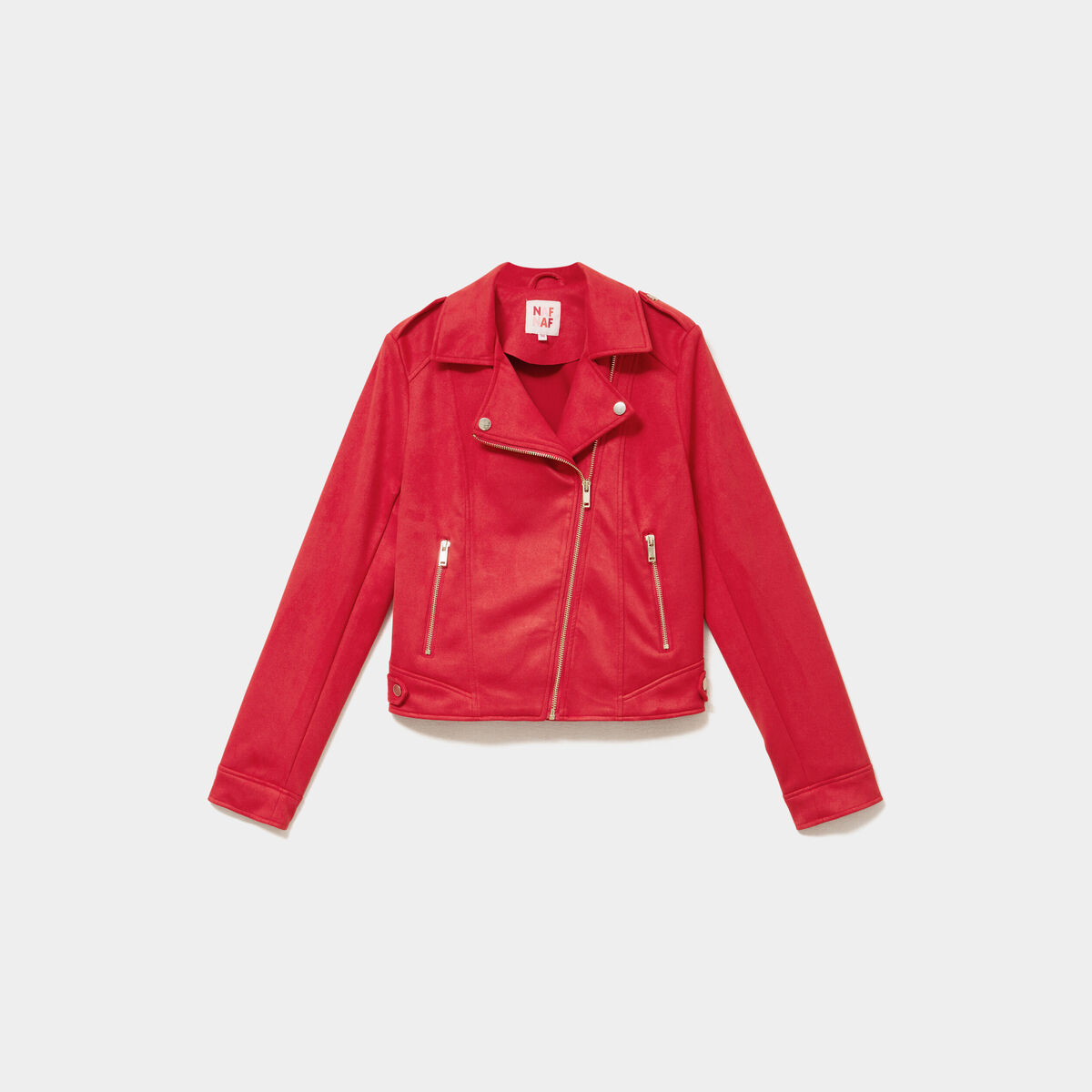Veste biker en su&eacute;dine ajust&eacute;e rouge femme