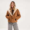 Veste su&eacute;dine r&eacute;versible polaire camel femme