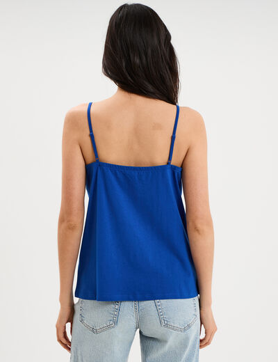 D&eacute;bardeur avec broderie anglaise coton bleu electrique femme