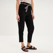 Pantalon paperbag &eacute;lastiqu&eacute; m&eacute;lange lin noir femme