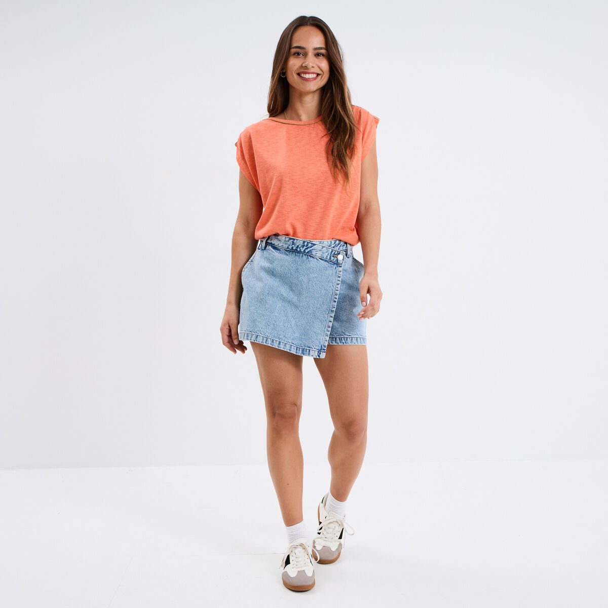 T-shirt sans manches rose corail femme