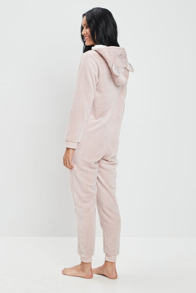 Combinaison pyjama à capuche rose clair femme