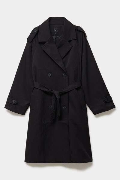 Trench long ceintur&eacute; noir femme