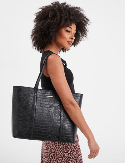 Sac cabas effet croco noir femme