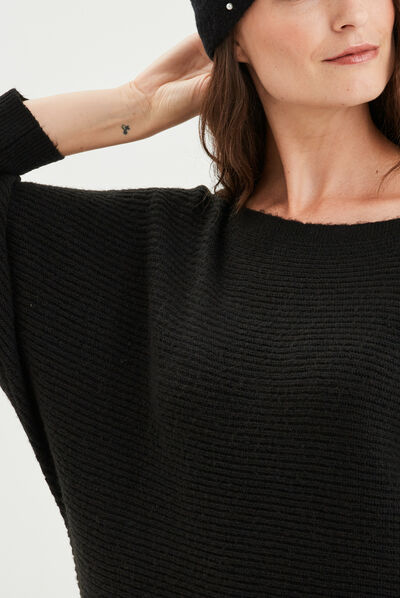 Pull manches 3/4 noir femme