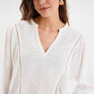 Blouse ajour&eacute;e manches 3/4 col en V blanc femme