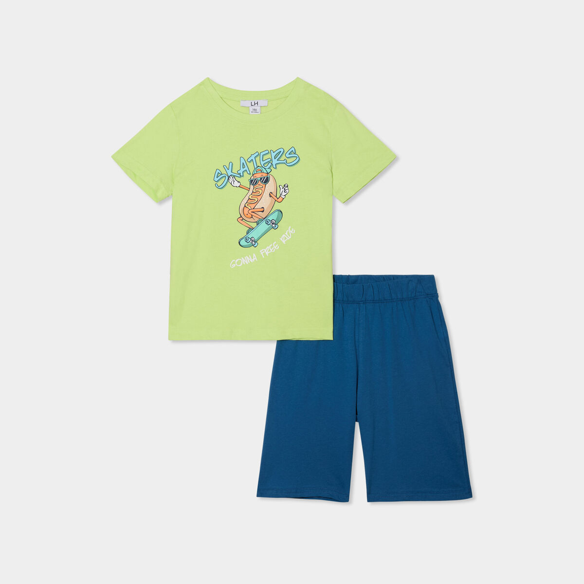 Ensemble pyjama t-shirt et short coton vert anis gar&ccedil;on
