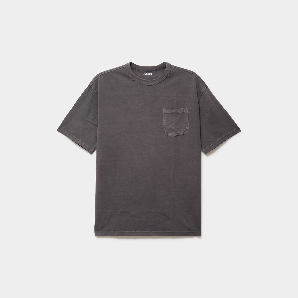 T-shirt droit col rond 1 poche coton gris fonc&eacute; homme