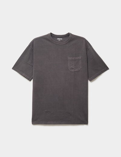 T-shirt droit col rond 1 poche coton gris fonc&eacute; homme
