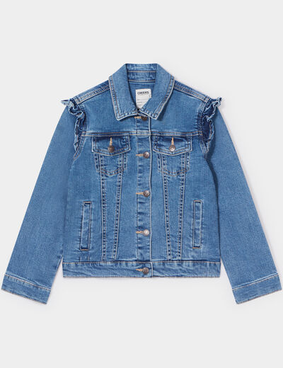 Veste en jean volants aux épaules Creeks denim double stone fille