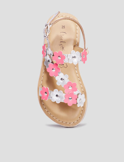 Sandales brides à fleurs en cuir Creeks rose fille