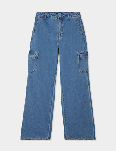 Jeans cargo large taille standard Creeks denim stone femme
