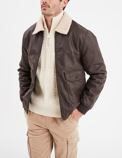 Blouson simili cuir col aviateur Creeks marron homme