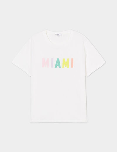 T-shirt coton manches courtes ecru femme