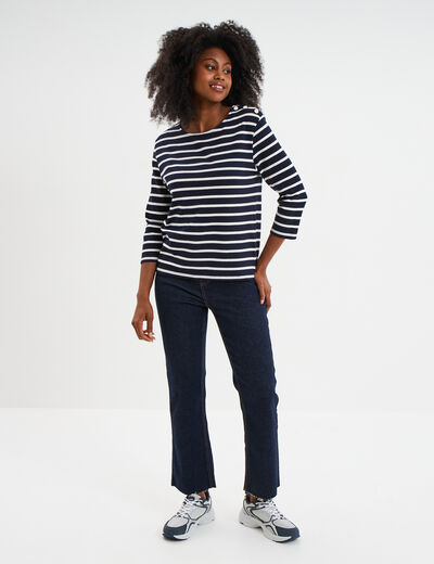 T-shirt manches 3/4 avec boutons coton ecru femme