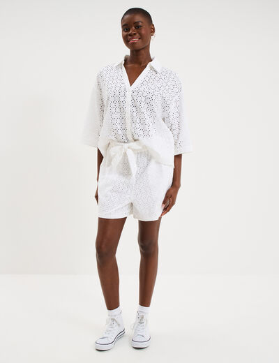 Chemise broderie anglaise coton blanc femme