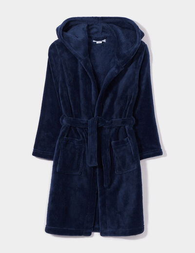 Peignoir ceinturé effet polaire capuche bleu marine garçon