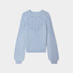 Pull manches ballons détails ajourés bleu pastel femme