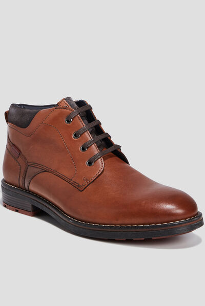 Bottines à lacets en cuir marron homme