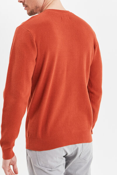 Pull avec col rond à relief orange foncé homme