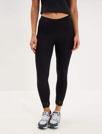 Legging 7/8&egrave;me avec dentelle noir femme