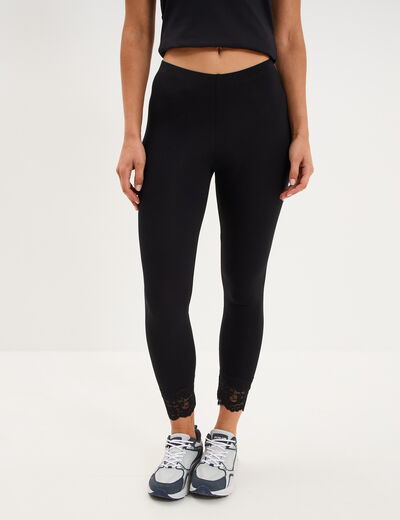 Legging 7/8&egrave;me avec dentelle noir femme