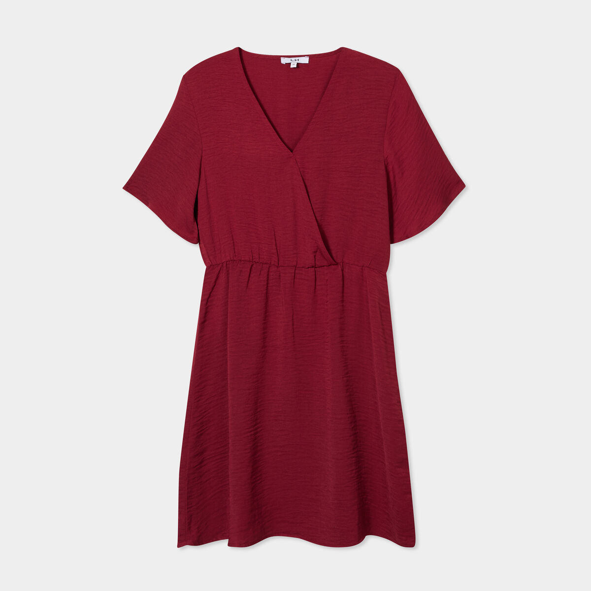 Robe courte col cache-coeur bordeaux femme