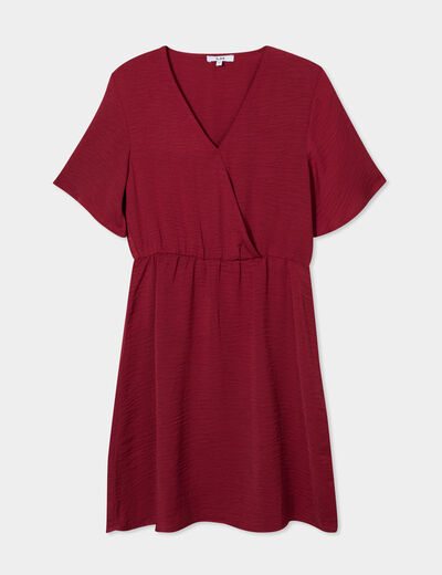 Robe courte col cache-coeur bordeaux femme