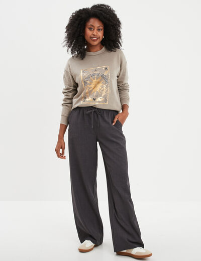 Sweat col rond coton majoritaire Liberto marron foncé femme