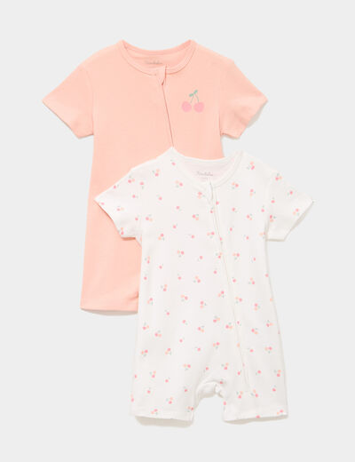 Lot 2 combishorts coton manches courtes ecru b&eacute;b&eacute;