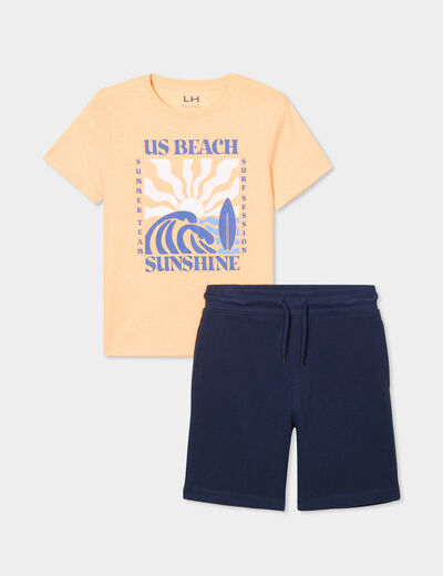 Ensemble short et t-shirt coton orange fluo garçon