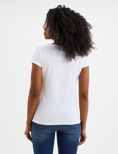 T-shirt coton col rond manches courtes blanc femme