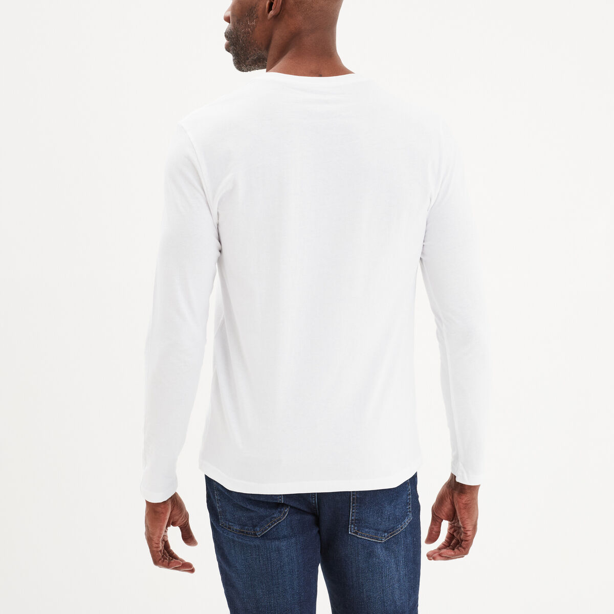 T-shirt col en V manches longues coton blanc homme