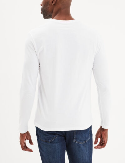 T-shirt col en V manches longues coton blanc homme