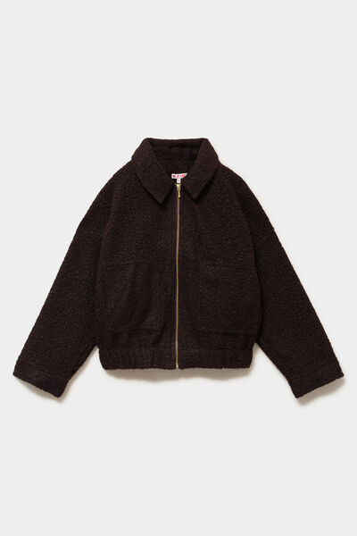 Blouson oversize effet bouclette marron fonc&eacute; femme