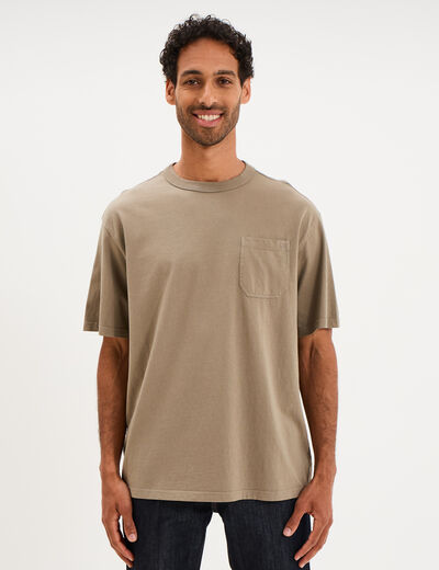 T-shirt droit col rond 1 poche coton vert kaki homme