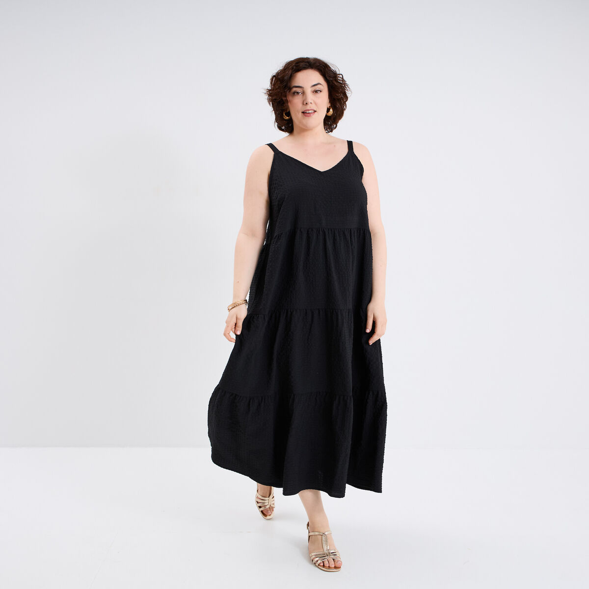 Robe longue bretelles noir femme grande taille