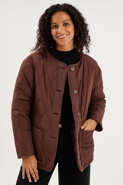 Veste polaire r&eacute;versible et matelass&eacute;e marron fonc&eacute; femme