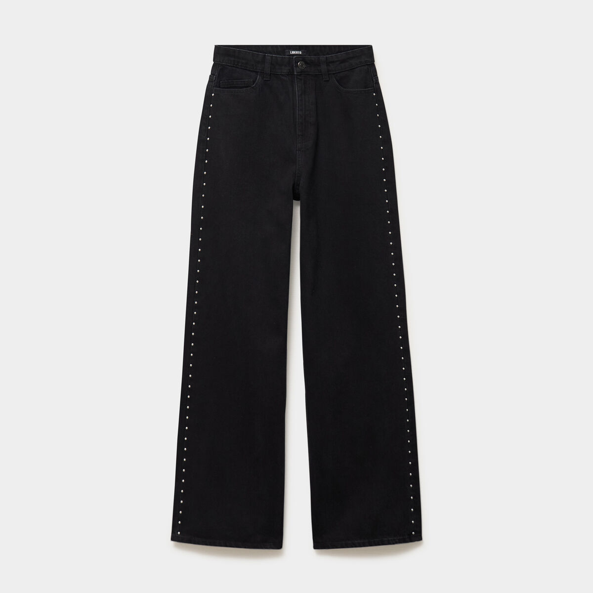 Jean large &agrave; clous coton denim noir femme